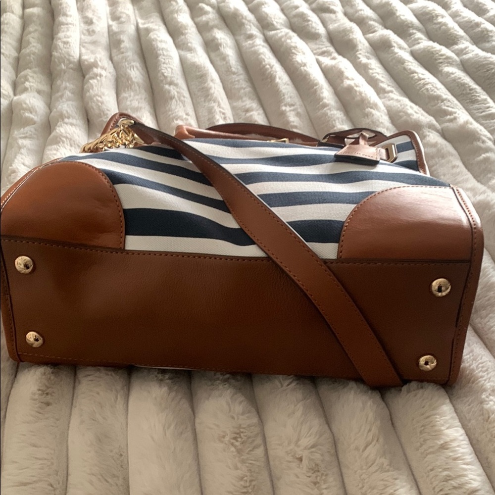 Michael Kors Navy and Tan Striped Hamilton Tote Bag - Picture 2 of 5